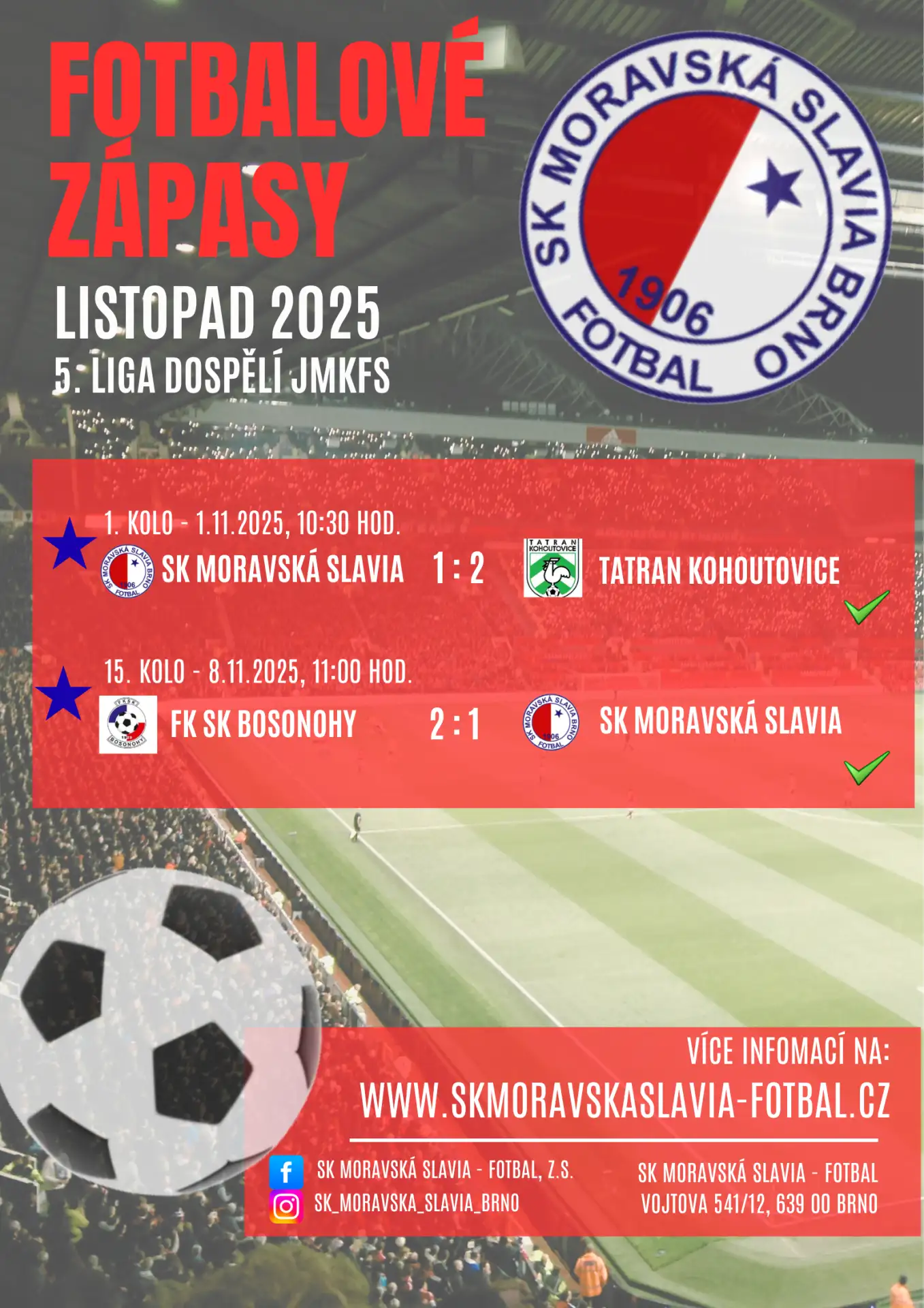 SK Moravská Slavia Brno "A tým" zápasy listopad 2025